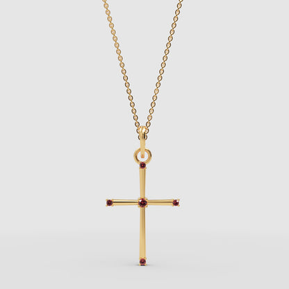 Garnet Cross Pendant Necklace With Chain - Three
