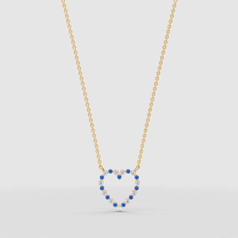 Blue Sapphire And White Diamond Heart Pendant Necklace In 14K White Gold - Six