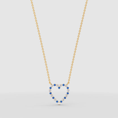 Blue Sapphire And White Diamond Heart Pendant Necklace In 14K White Gold - Six