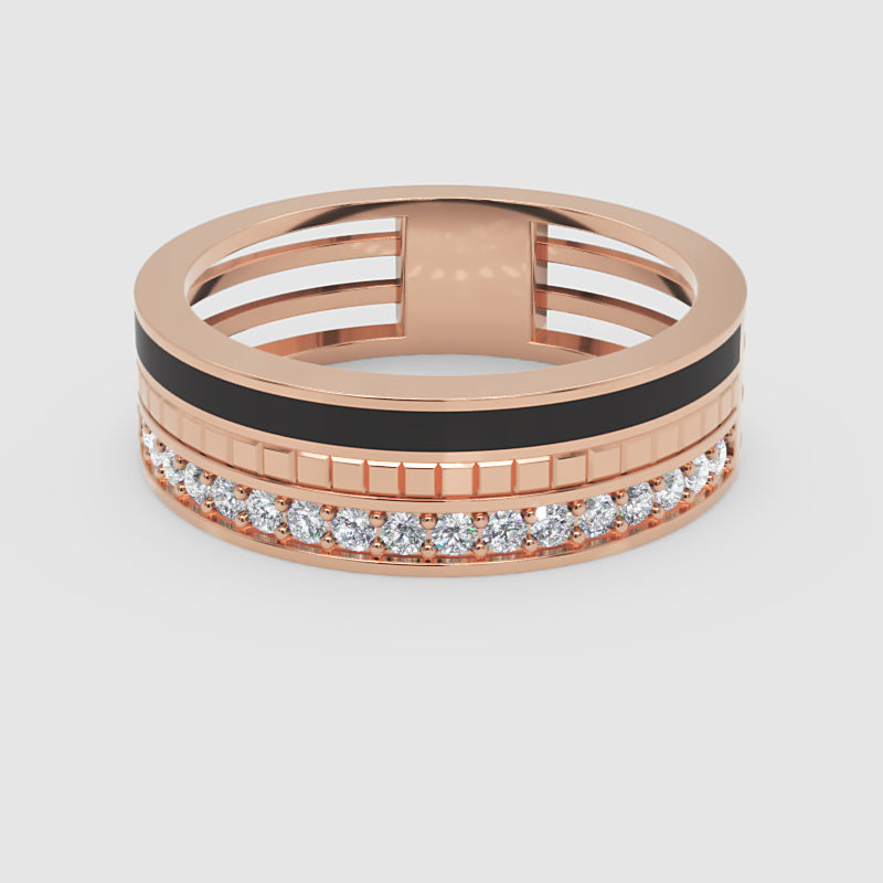 Gold Diamond Band Ring 6Mm With Black Enamel – Wide Statement Luxury Ring | Jebij - Six