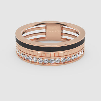 Gold Diamond Band Ring 6Mm With Black Enamel – Wide Statement Luxury Ring | Jebij - Six