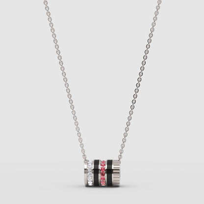 Rose Gold Multi-Band Barrel Pendant Necklace With Diamond, Red Gemstone & Enamel | Jebij - Three