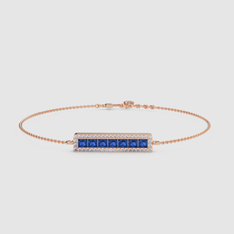 Blue Sapphire And Diamond Bar Bracelet - Six