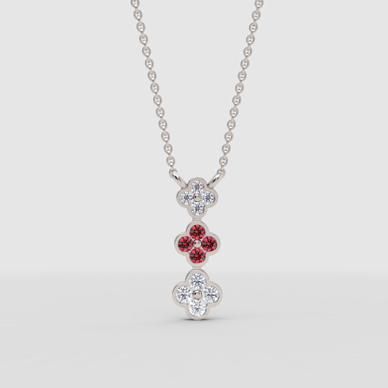 Rose Gold Triple Clover Diamond And Ruby Pendant Necklace - Three