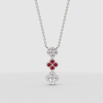 Rose Gold Triple Clover Diamond And Ruby Pendant Necklace - Three