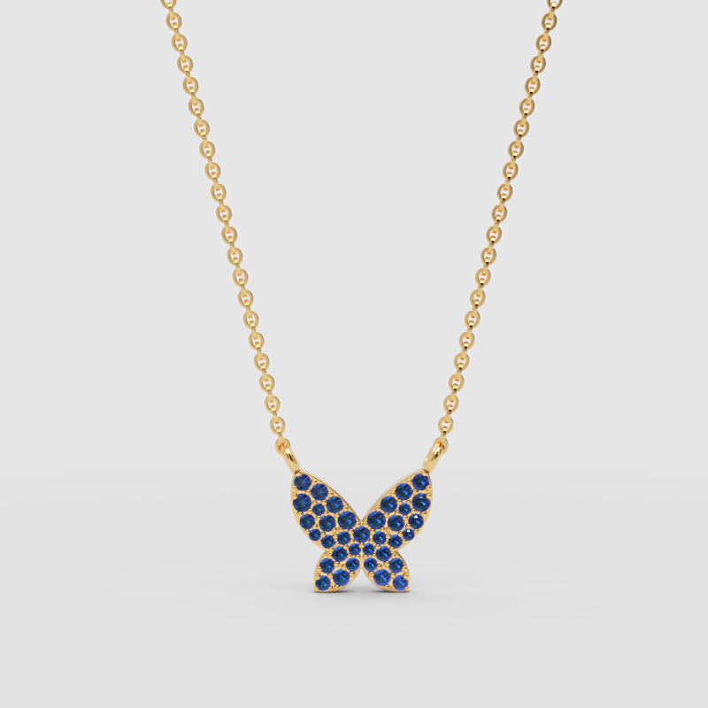 Blue Sapphire Butterfly Pendant Necklace - Three