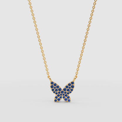 Blue Sapphire Butterfly Pendant Necklace - Three