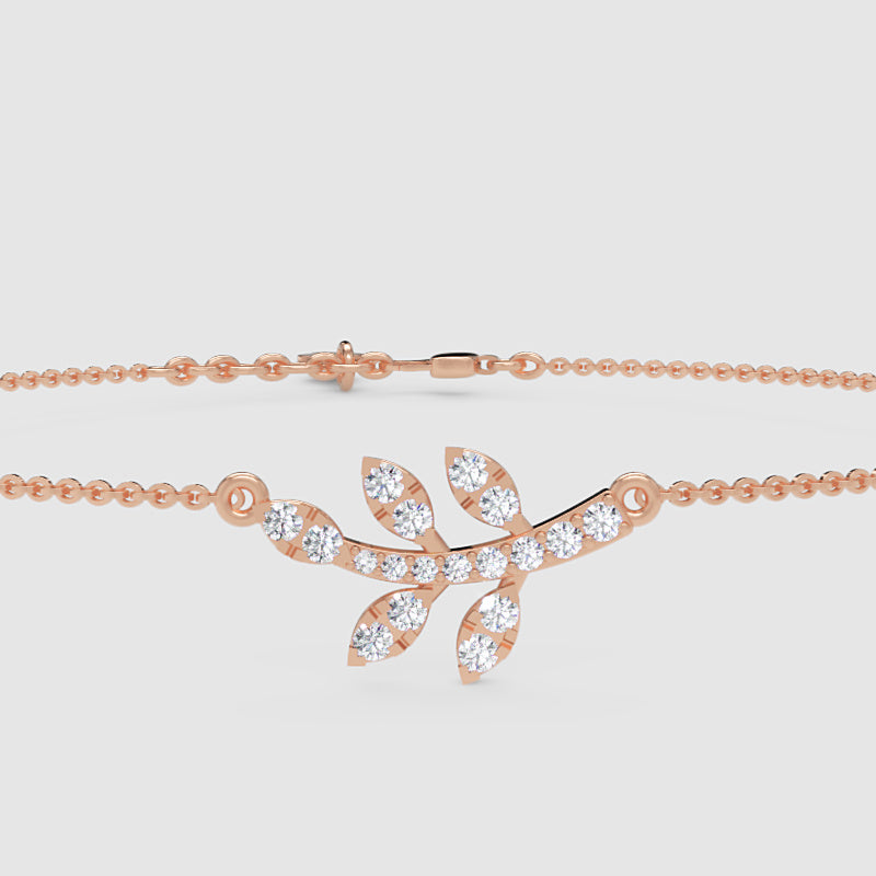 Delicate Leaf Branch Bracelet With Cubic Zirconia Stones - Six