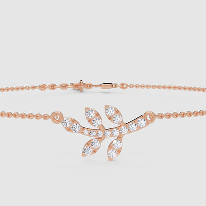 Delicate Leaf Branch Bracelet With Cubic Zirconia Stones - Six