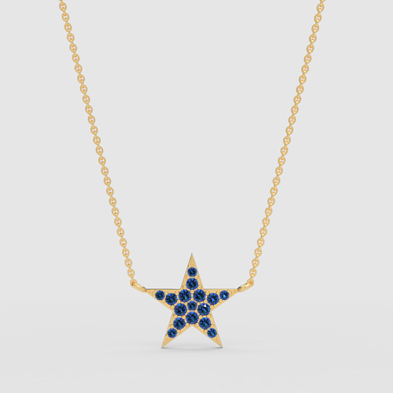 Blue Sapphire Star Pendant Necklace With Rose Tone Chain - Three