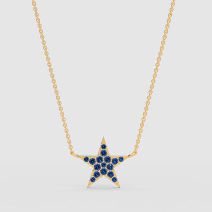 Blue Sapphire Star Pendant Necklace With Rose Tone Chain - Three