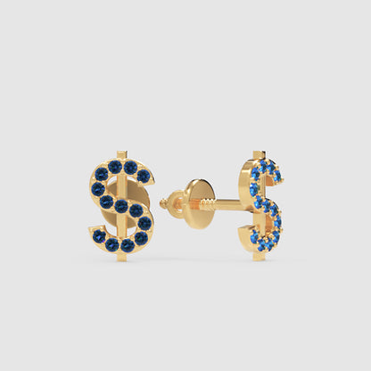 Blue Crystal Dollar Sign Stud Earrings - Three