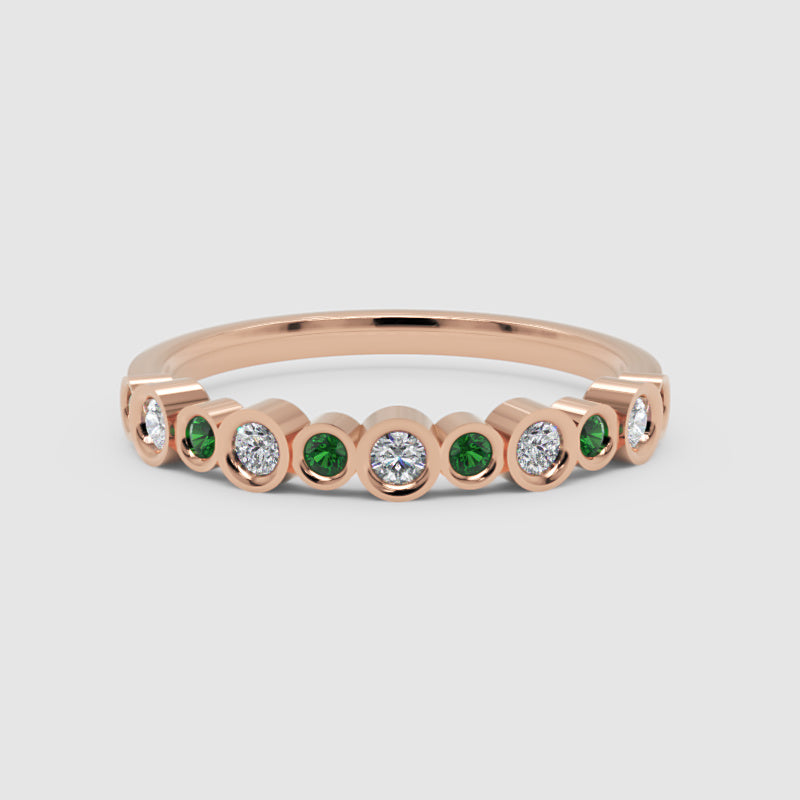 Emerald And Diamond Bezel Set Stackable Band Ring - Six