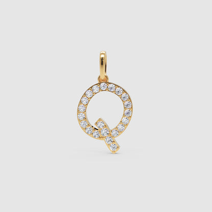 Diamond Letter Q Initial Pendant Charm in White Gold