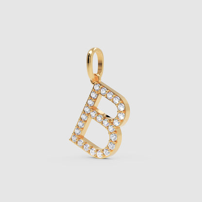 Diamond Initial Letter B Pendant in 14K Yellow Gold