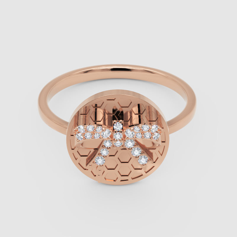 Honeycomb Disc Ring With Pav Bow Accent - Six