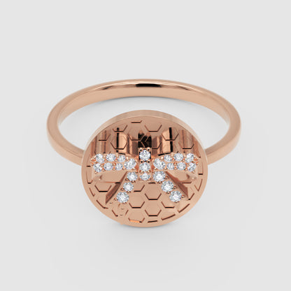 Honeycomb Disc Ring With Pav Bow Accent - Six