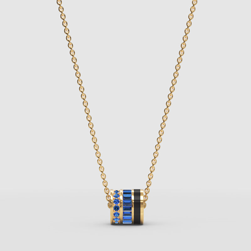 Triple Ring Pendant Necklace With Blue Gemstone Accents - Three