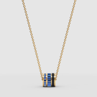 Triple Ring Pendant Necklace With Blue Gemstone Accents - Three