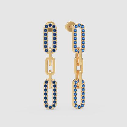Blue Sapphire Chain Link Drop Earrings - Three