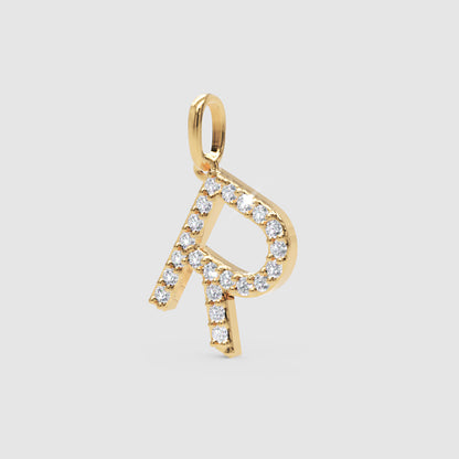 Rose Gold Diamond Letter R Initial Pendant Charm
