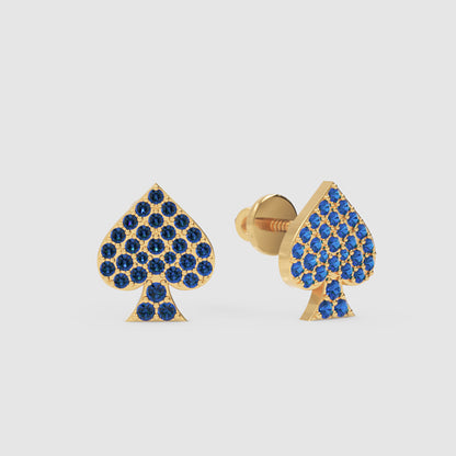 Blue Sapphire Spade Stud Earrings With Screw Back Closure - Three