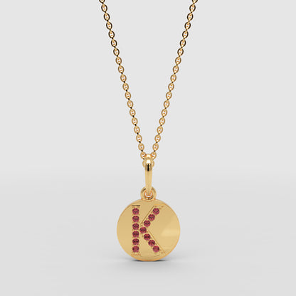 Personalized K Letter Pendant Necklace In Rose Gold With Red Stones - Three