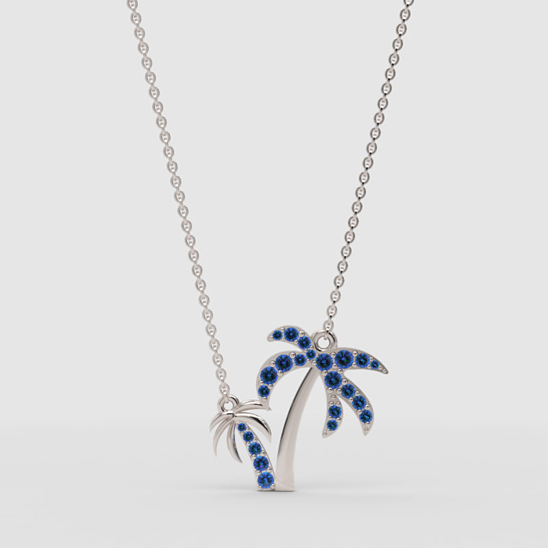 Blue Crystal Palm Tree Pendant Necklace - Three