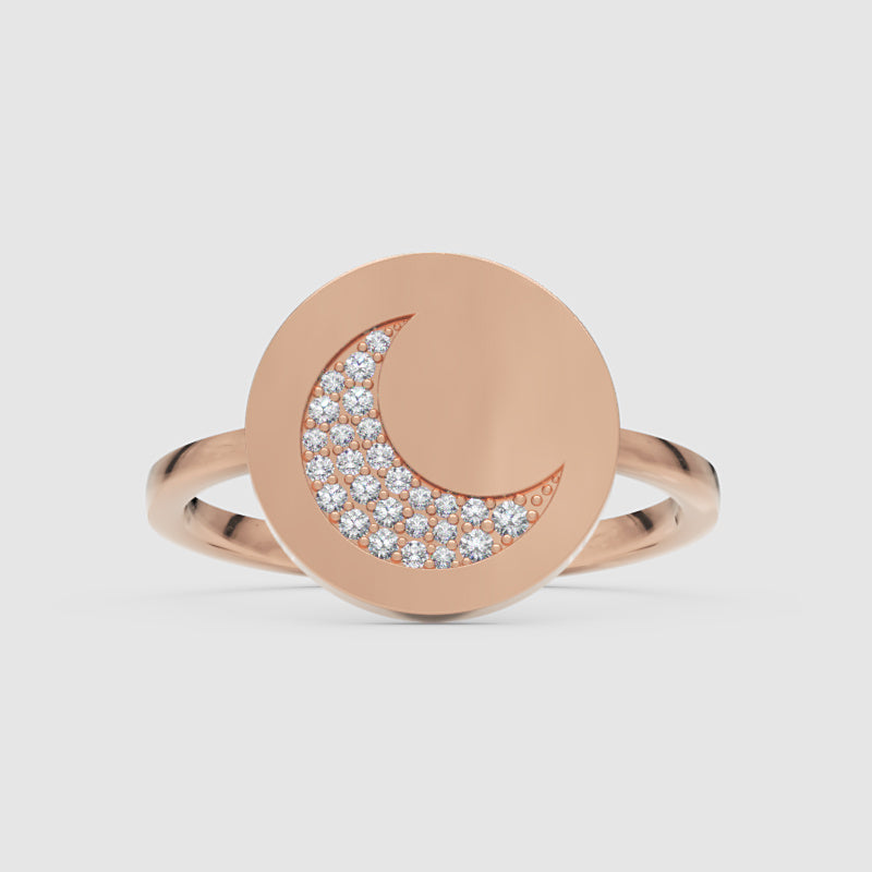 Crescent Moon Disc Ring With Pav Crystals - Six