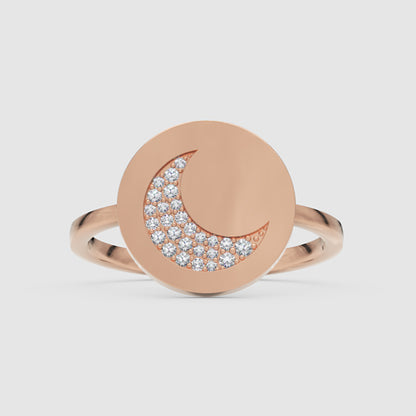 Crescent Moon Disc Ring With Pav Crystals - Six