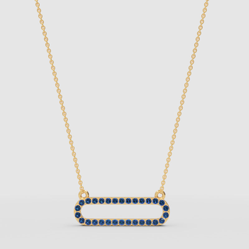 Lab-Grown Blue Sapphire Horizontal Link Pendant Necklace In Rose Gold | Minimal Modern Pave Design (16–17 Inch Adjustable) | Jebij - Three