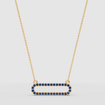 Lab-Grown Blue Sapphire Horizontal Link Pendant Necklace In Rose Gold | Minimal Modern Pave Design (16–17 Inch Adjustable) | Jebij - Three