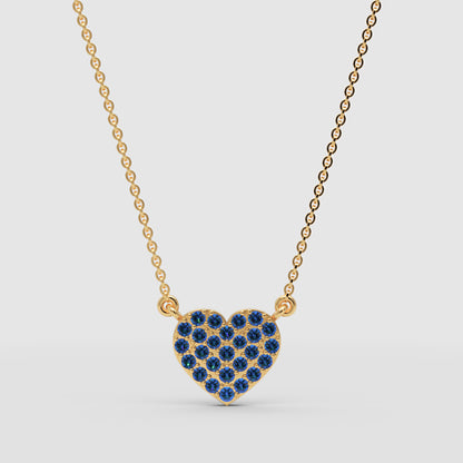 Blue Crystal Pav Heart Pendant Necklace - Three
