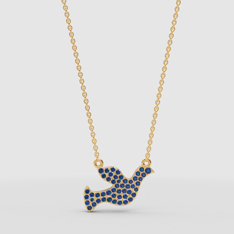Blue Crystal Dove Bird Pendant Necklace - Three