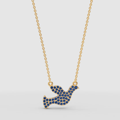 Blue Crystal Dove Bird Pendant Necklace - Three