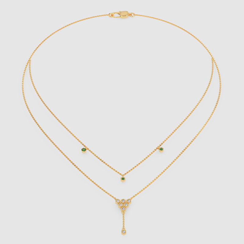 Layered Emerald And Diamond Floral Ydrop Necklace - Seven