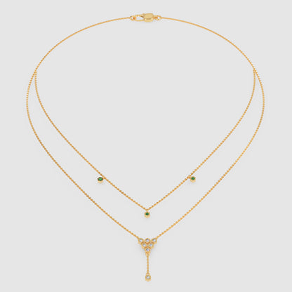 Layered Emerald And Diamond Floral Ydrop Necklace - Seven