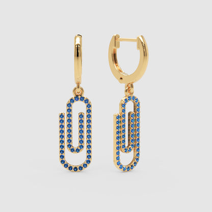 Blue Sapphire Paperclip Link Huggie Hoop Earrings - Three