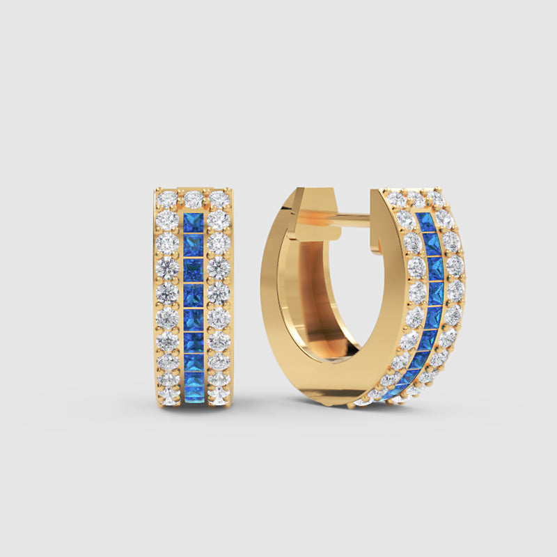 Rose Gold Blue Sapphire And Diamond Huggie Hoop Earrings - Six