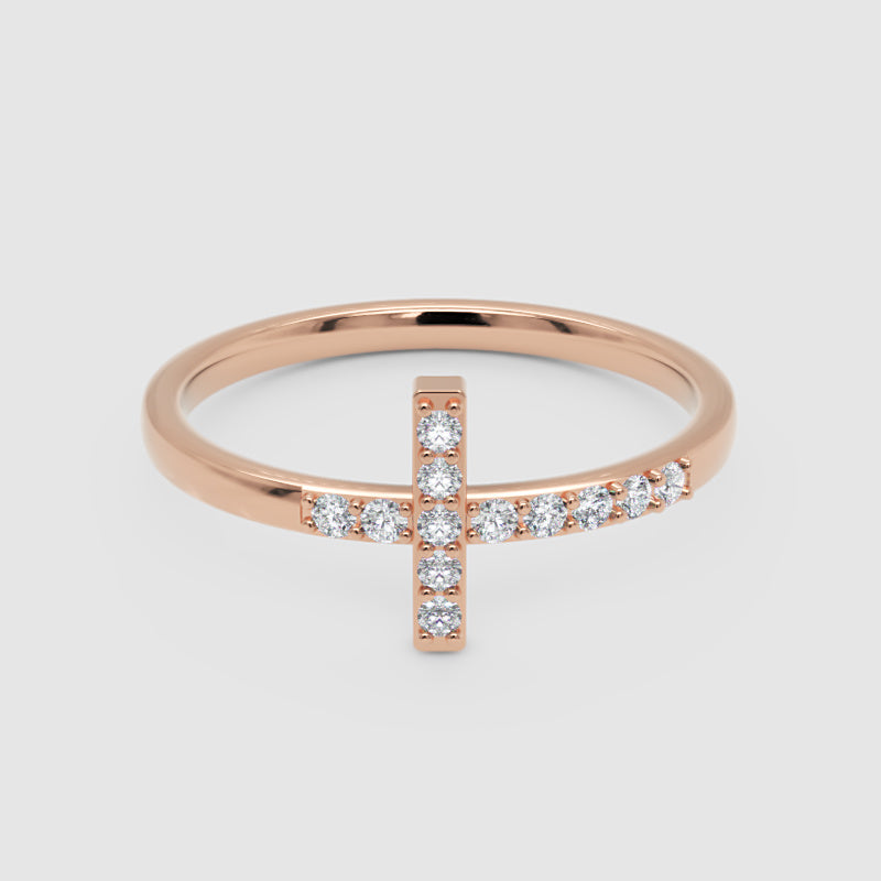 Pav Diamond Cross Ring Delicate Stackable Band - Six