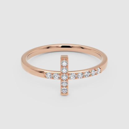 Pav Diamond Cross Ring Delicate Stackable Band - Six