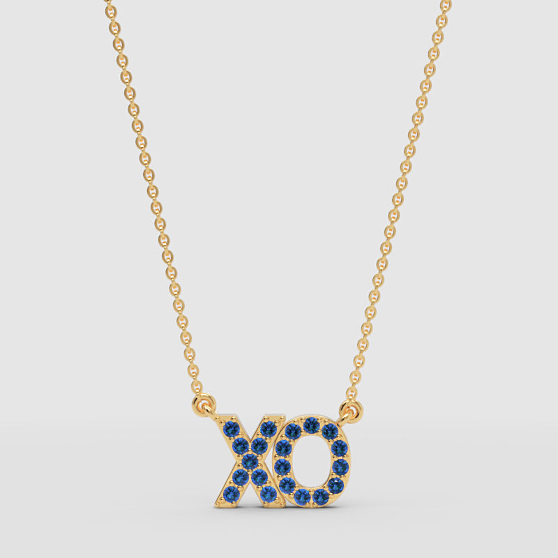 Blue Crystal Xo Pendant Necklace - Three