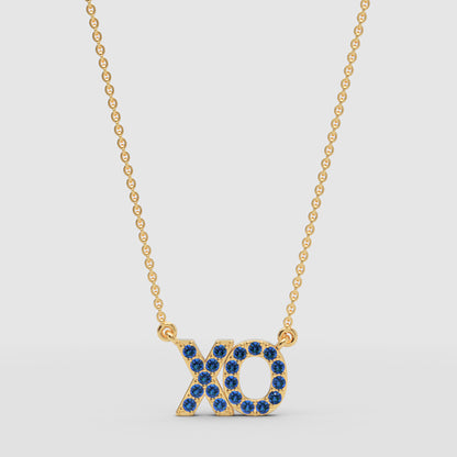 Blue Crystal Xo Pendant Necklace - Three