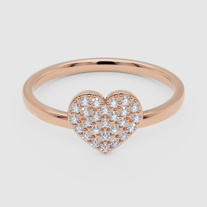 Pav Diamond Heart Ring Delicate Stackable Band - Six