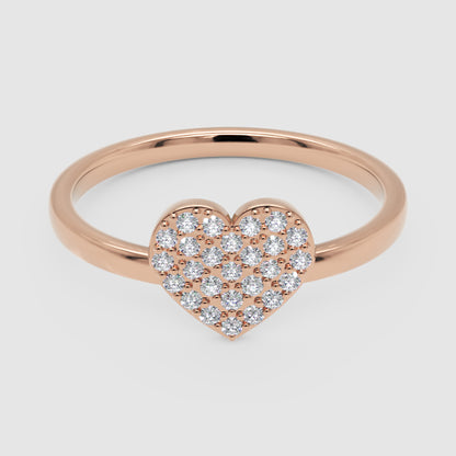 Pav Diamond Heart Ring Delicate Stackable Band - Six
