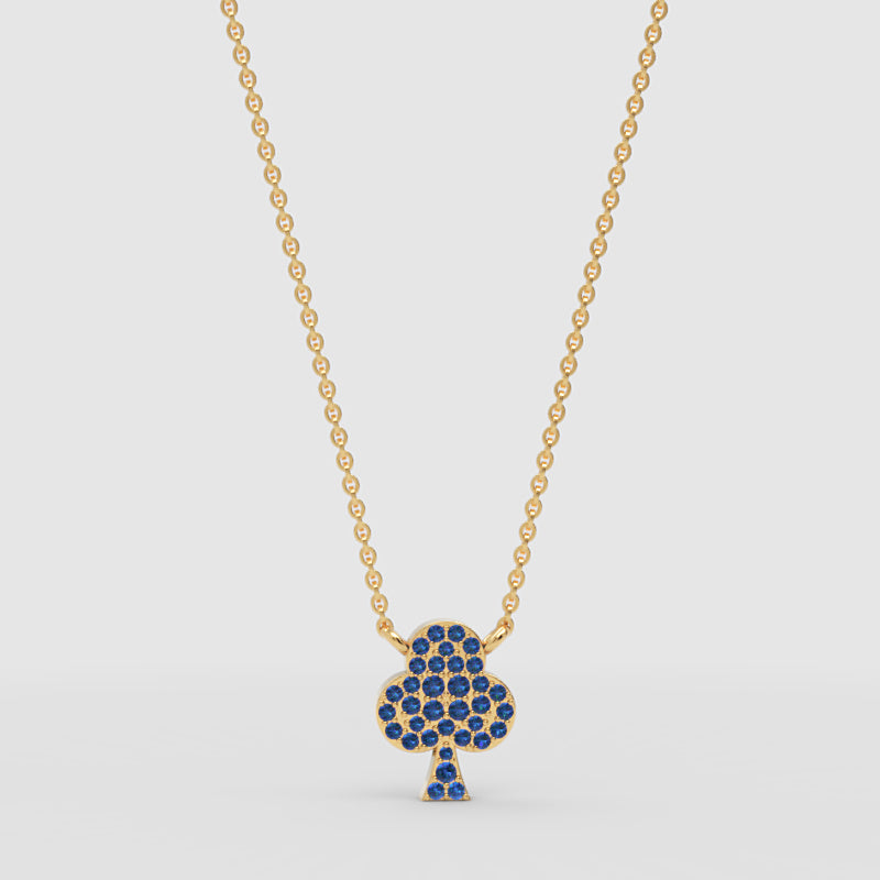 Blue Crystal Clover Pendant Necklace - Three