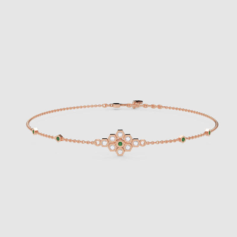 Diamond Cluster Bracelet With Green Emerald Accents - Six