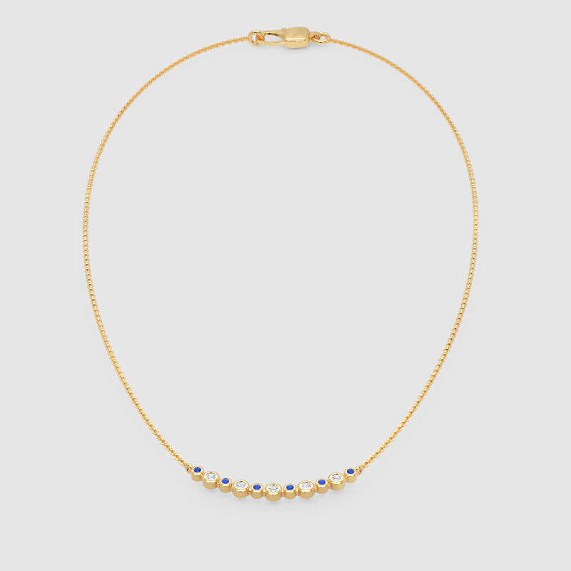 Blue And White Diamond Curved Bar Necklace - Six