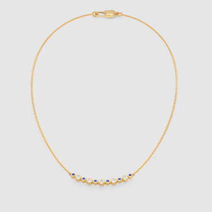 Blue And White Diamond Curved Bar Necklace - Six