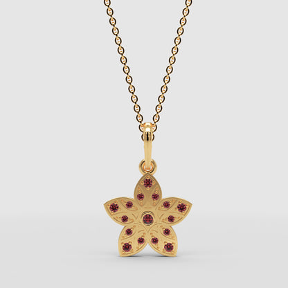 Red Stone Flower Pendant In Rose Gold  Minimal Diamond Necklace For Women - Three